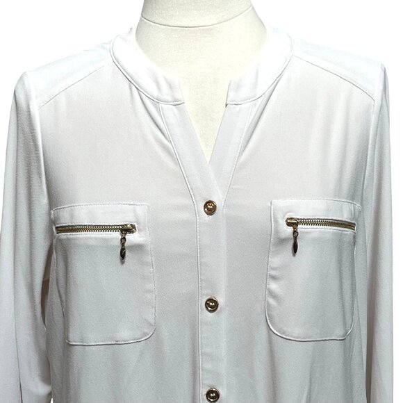Susan Graver White Long Sleeve Button‎ Up Top Liquid Knit Tunic Career XL - Picture 5 of 13